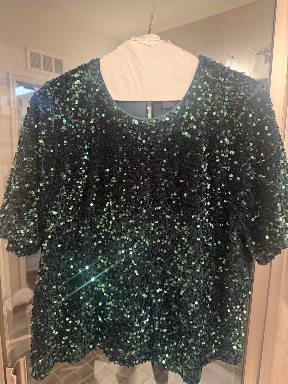 Alex Marie Emerald Green Sequin Short Sleeve Top